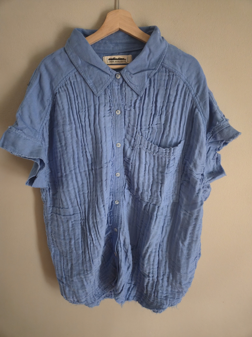 We The Free Light Blue Button-Down Cotton Gauze Button Down Shirt - Relaxed